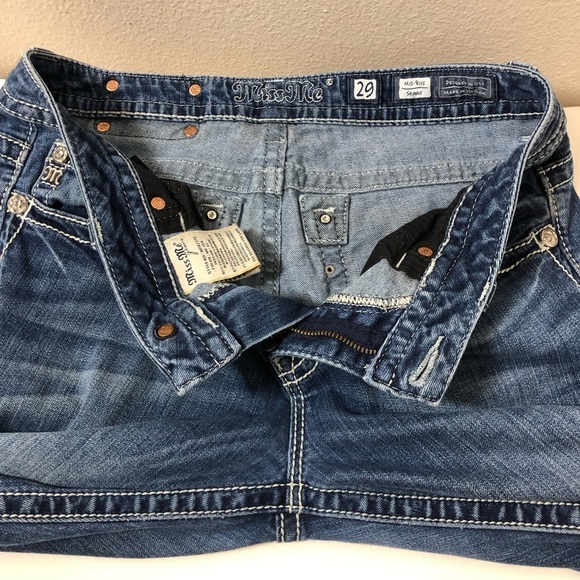 Miss Me Stretchy Distressed Detail Mid Rise Skinny Medium Wash Jeans  29 - Picture 4 of 15